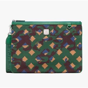 MCM Dieter Munich Lion Camo Medium Zip Pouch Wristlet Nylon & Leather